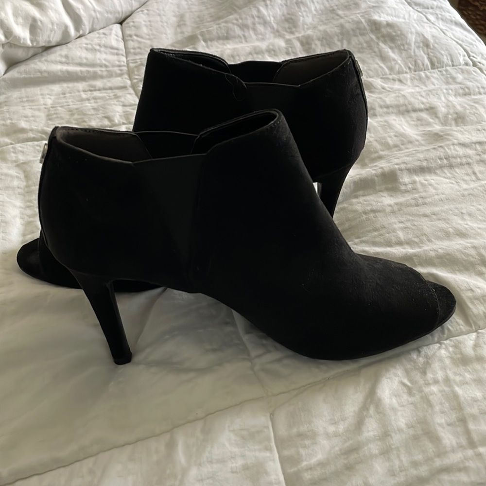 Peep-toe suede bootie with 3 inch heel